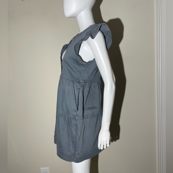 Marie Oliver Neelie Denim Dress Sz XS Gray Pockets Tiered Flutter Sleeves Boho - Picture 9 of 15